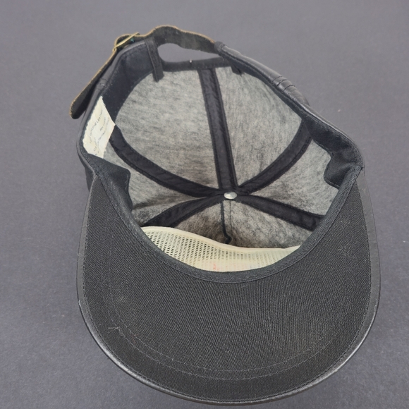 Vintage Polaris Genuine Leather Hat Cap Black Embroidered Hook Loop Buckle - Picture 7 of 7